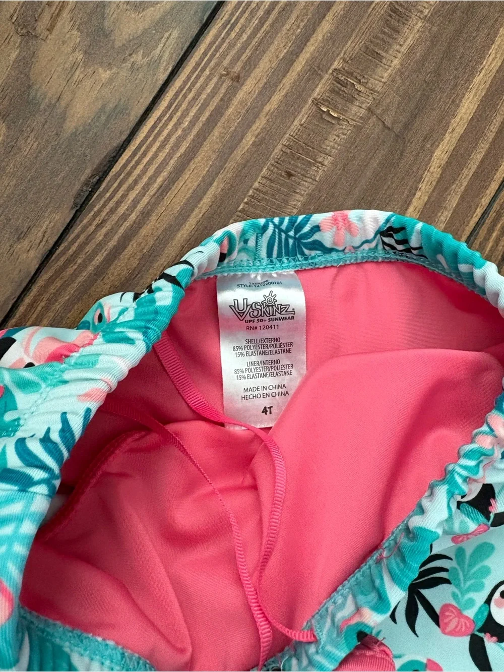Girls' Turquoise Toucan Swim Skirt with Pink Trim